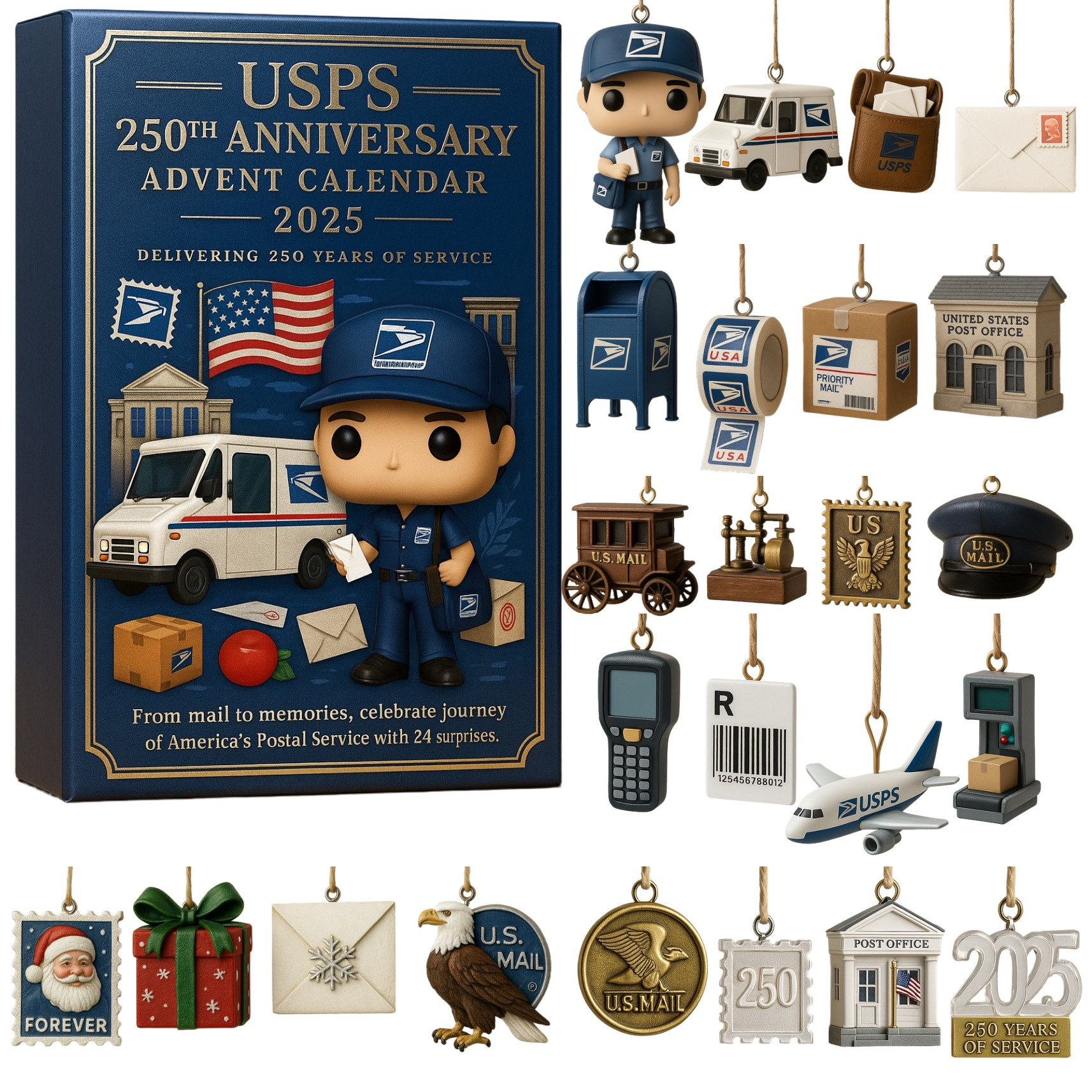 Usps 250th Anniversary 2025 Advent Calendar 24 Day Advent Calendar Postman Christmas Gifts