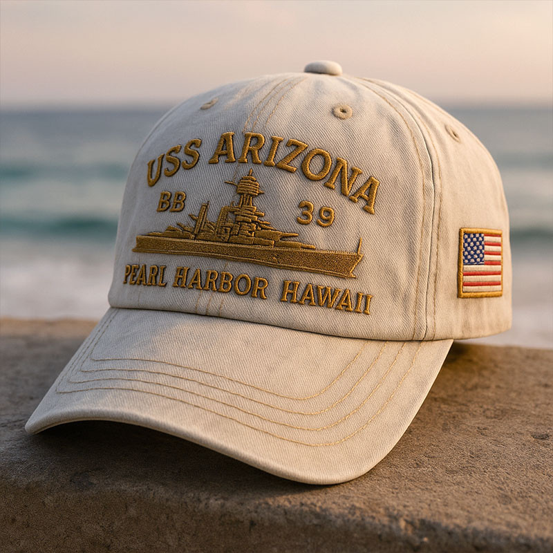USS Arizona BB 39 Hat Pearl Harbor Hawaii American Flag Baseball Cap Gifts For Boyfriend