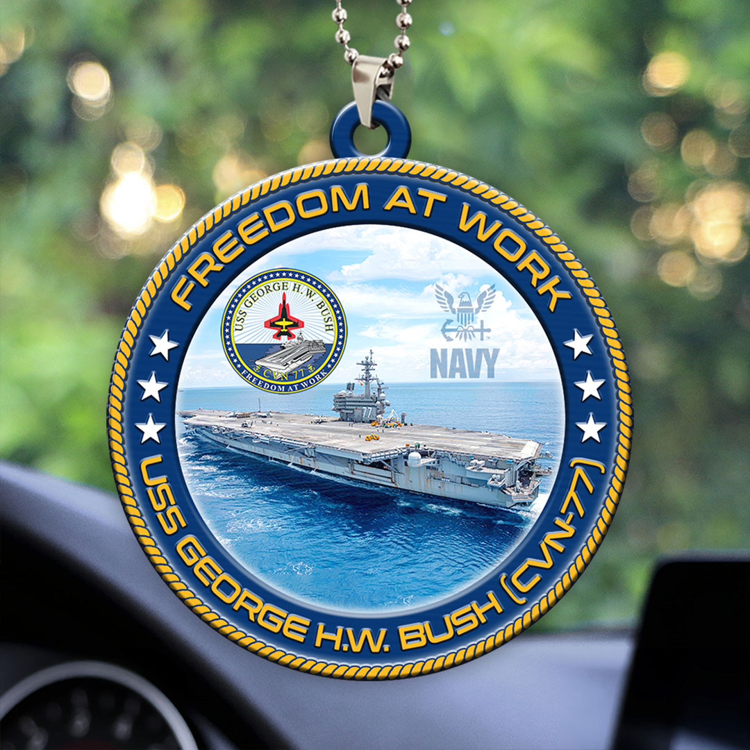 USS George H W Bush CVN 77 Car Ornament Freedom At Work Navy Ornament Xmas Decorations
