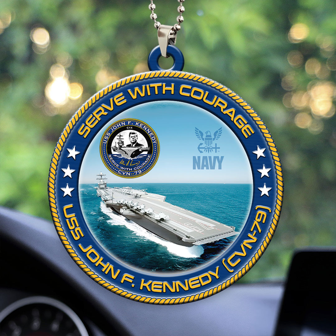 USS John F Kennedy CVN 79 Car Ornament Serve With Courage Navy Decor Gifts For Enthusiasts