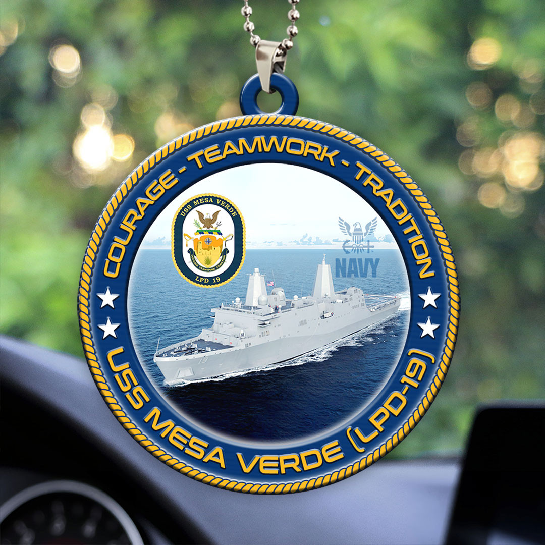 USS Mesa Verde LPD 19 Car Ornament Courage Teamwork Tradition Veteran Decor Navy Gift Ideas
