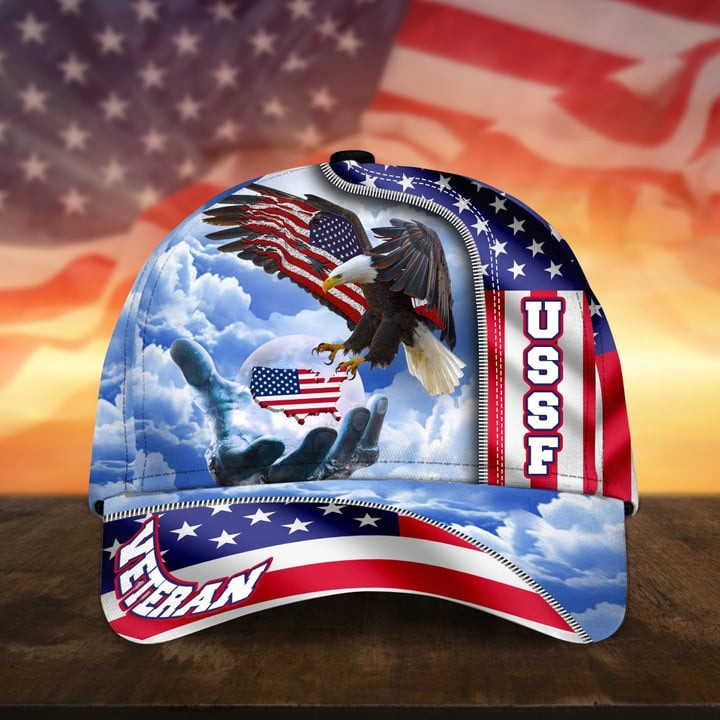 USSF Space Force Patriotic American Flag With Eagle Cap Military Gift for Father and Husband On Veterans Day