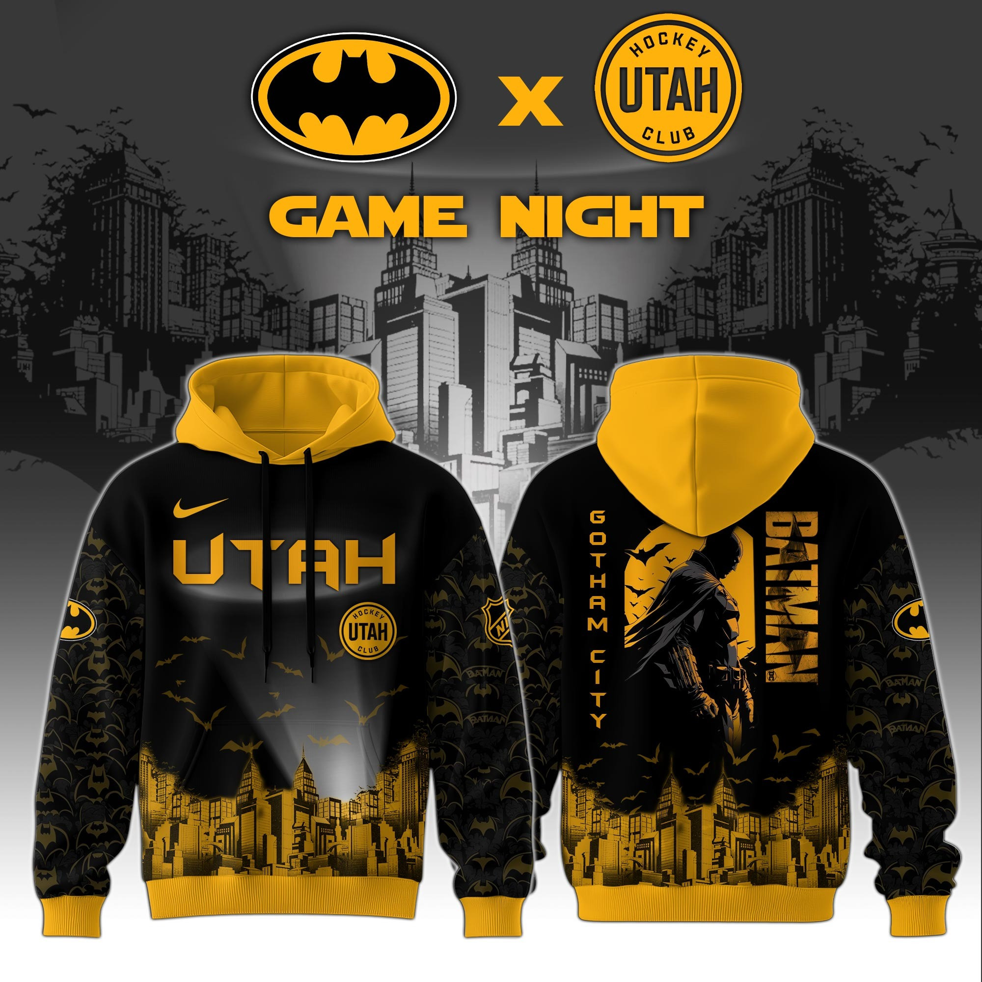 Utah Hockey Club x DC Batman Game Night Hoodie Merchandise Gifts For Hockey Fans For Him