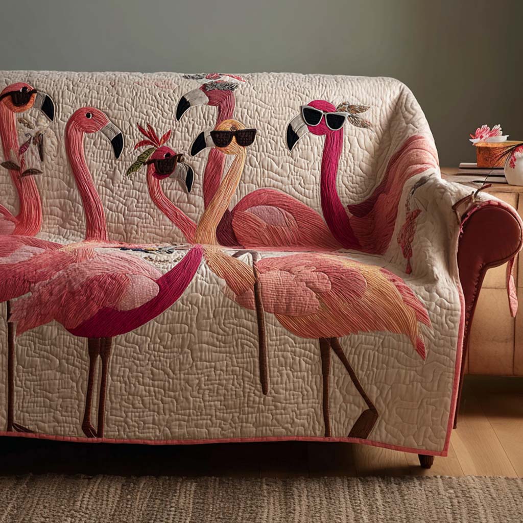 Vacation Flamingos Quilted Sofa Cover Couch And Loveseat Covers Best Christmas Gift for Flamingo Lovers