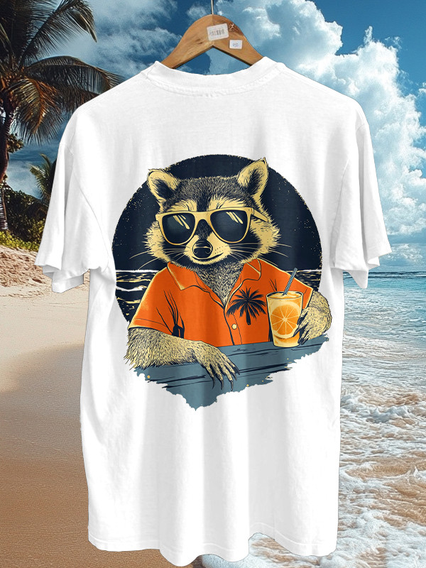 Vacation Raccoon Drinks Juice Print Shirt Gifts For Raccoon Lovers