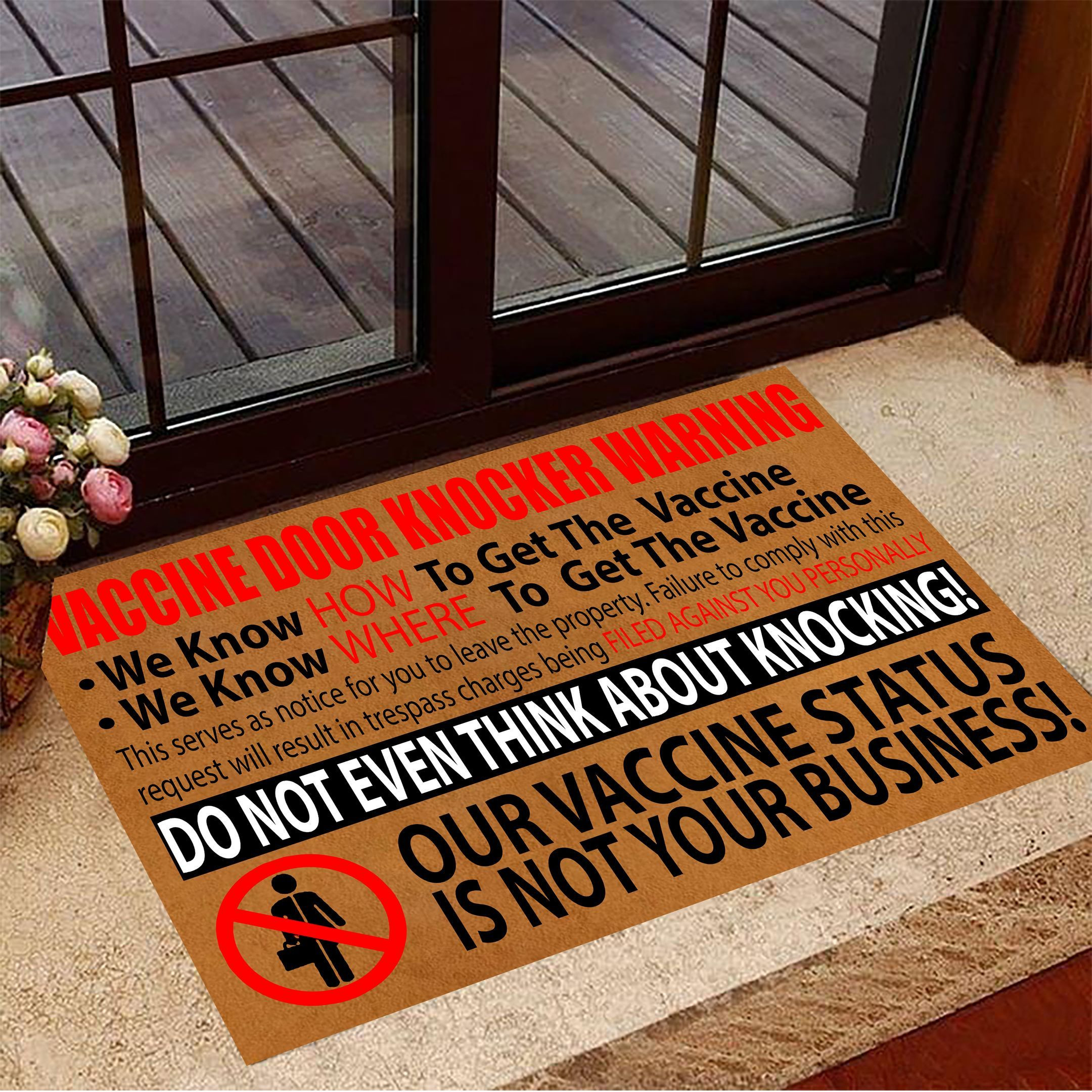 Vaccine Door Knocker Warning Doormat Funny Warning No Vaccine Solicitation Entry Mat