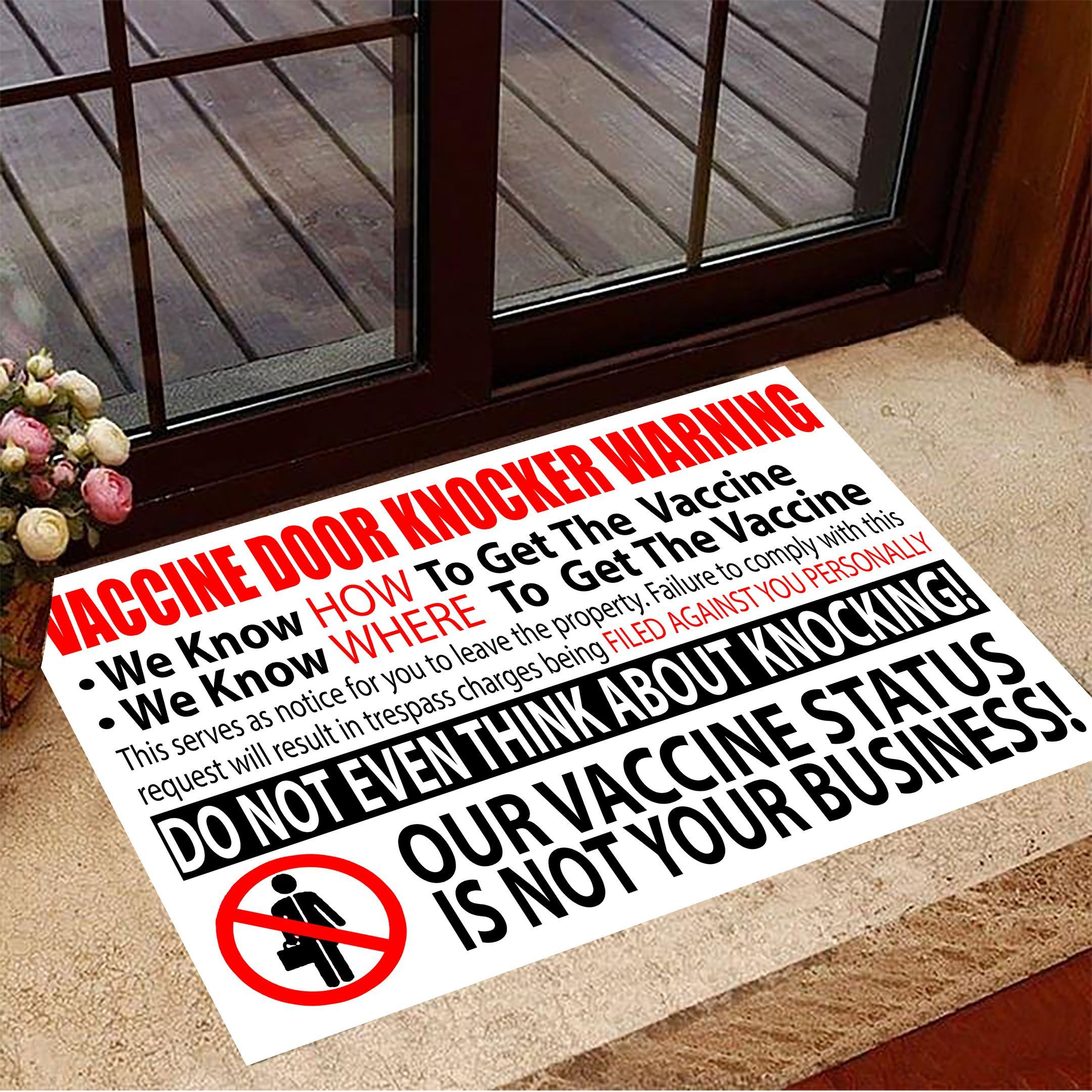 Vaccine Door Knocker Warning Doormat Funny Warning No Vaccine Solicitation Front Door Mat