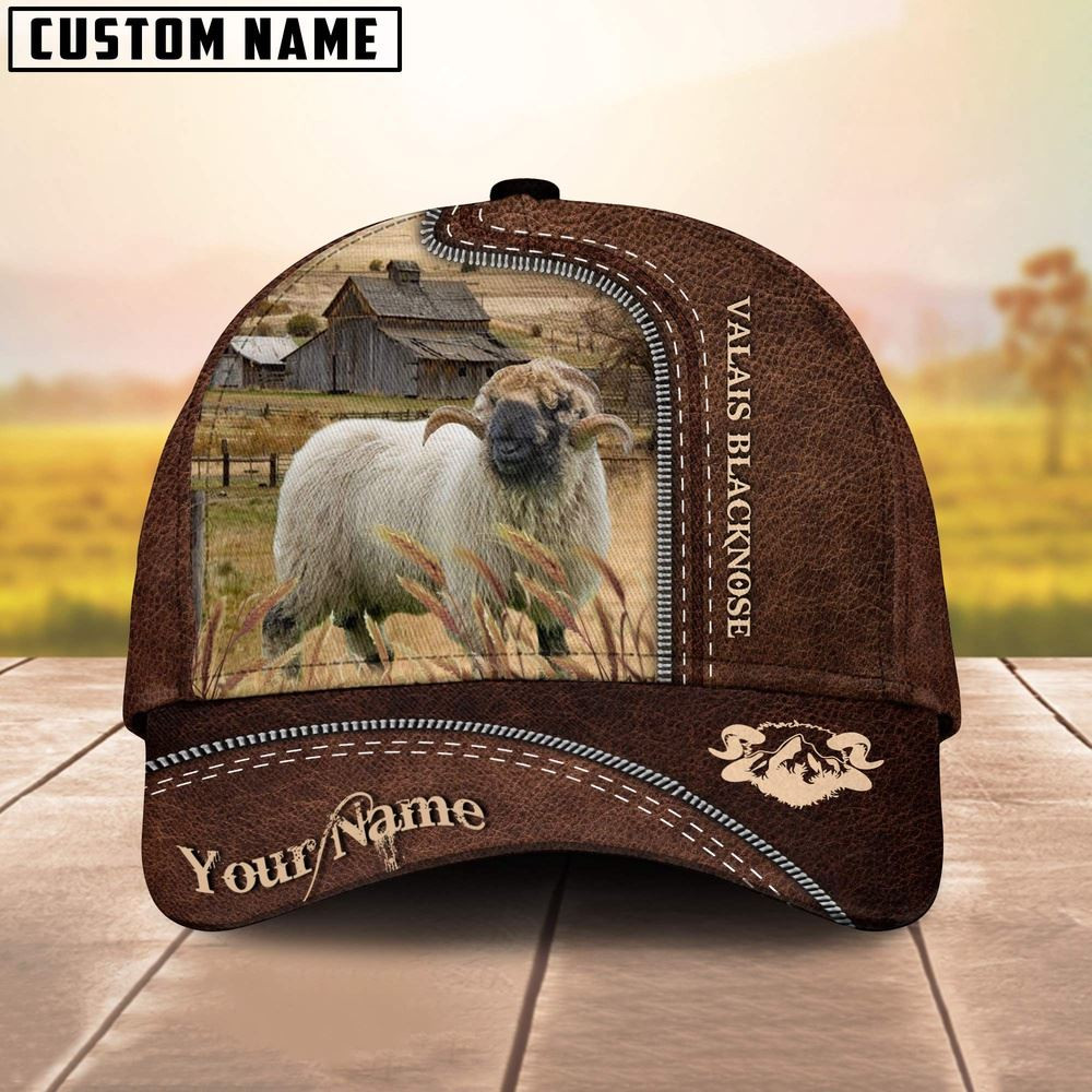 Valais Blacknose Customized Name Leather Pattern Cap Farm Cap Gift For Farmer