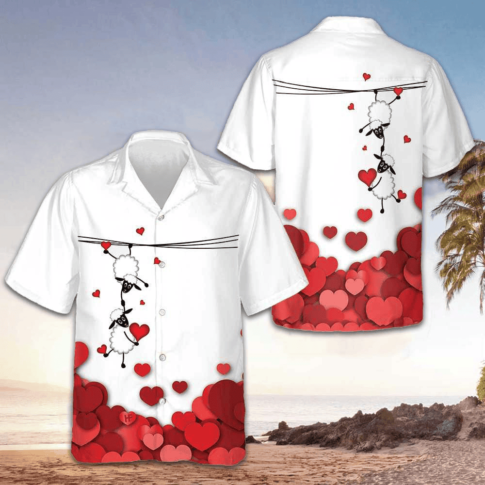 Valentine Sheep With Red Hearts Hawaiian Shirt Valentine Day Shirt Gifts For Couples