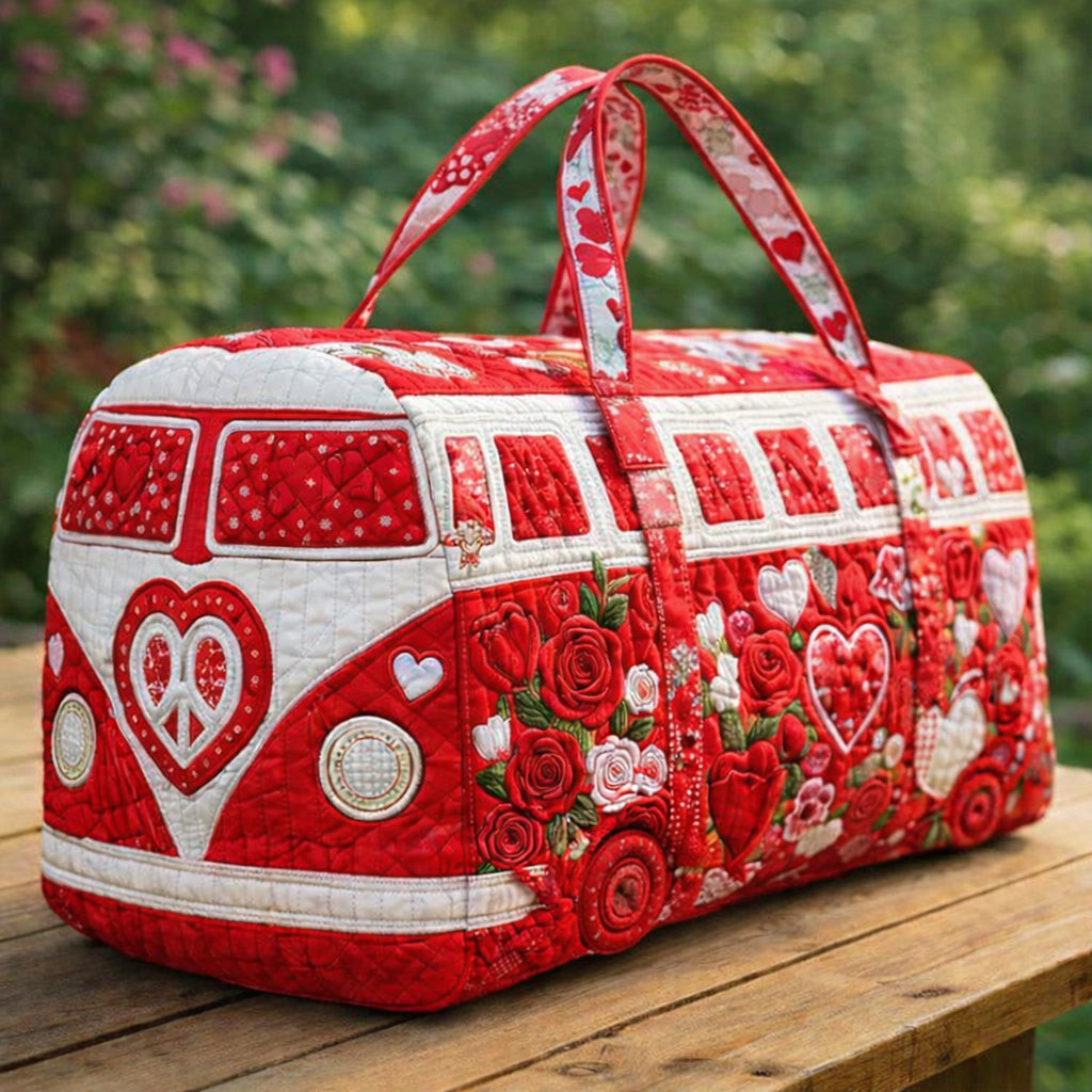 Valentine Van Quilted Duffle Bag Red Rose Heart Love Boho Best Gift For Her