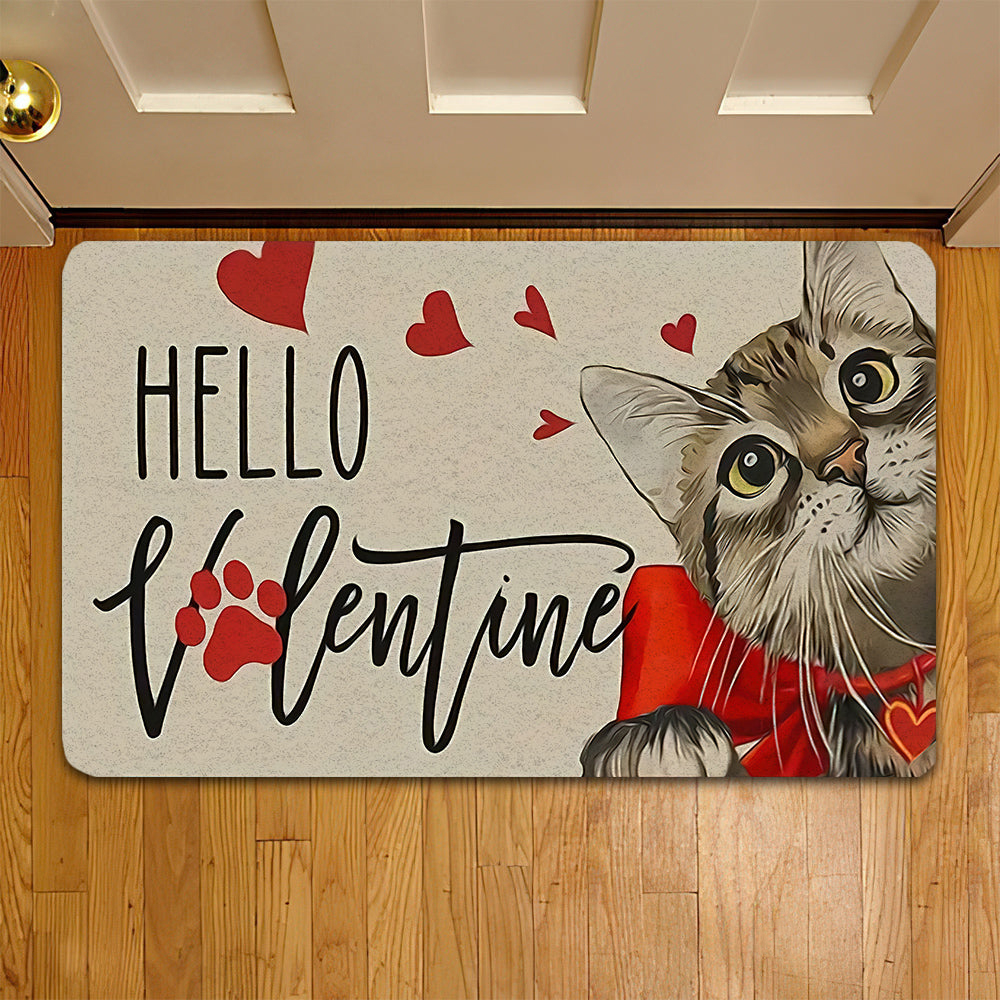 Valentines Day Cat Doormat Hello Valentine Housewarming Cat Decor Gift Gift For Cat Lovers Cat Owners
