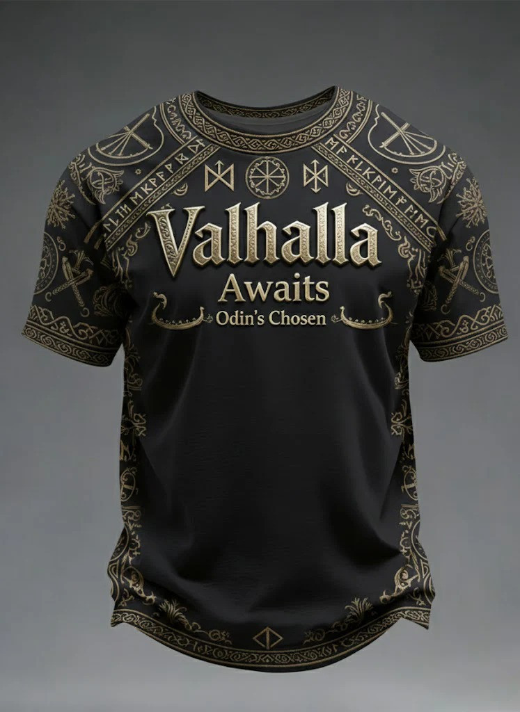 Valhalla Awaits Odins Chosen Viking Style T-Shirt Norse Rune Warrior Apparel Gift For Viking Lovers
