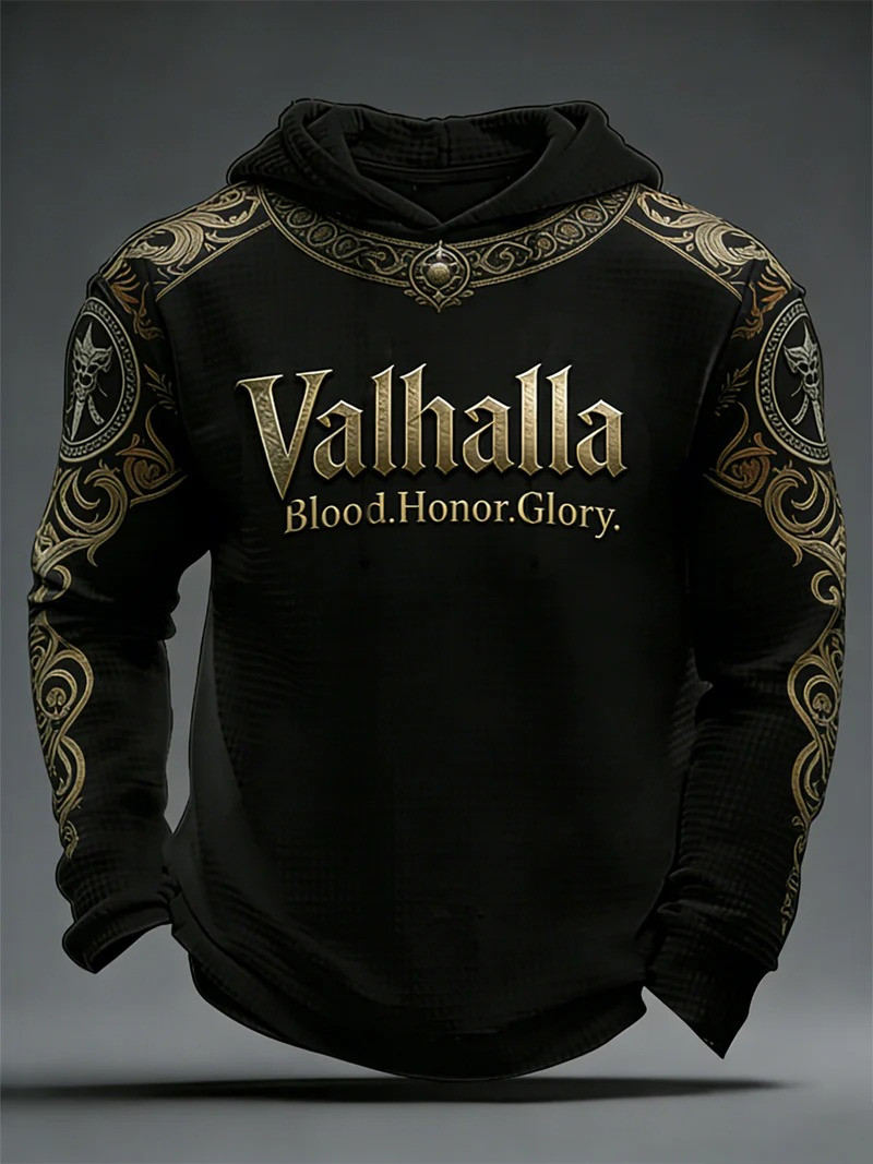 Valhalla Blood Honor Glory Viking Style Hoodie Norse Mythology Warrior Apparel Best Gift For Viking Fans
