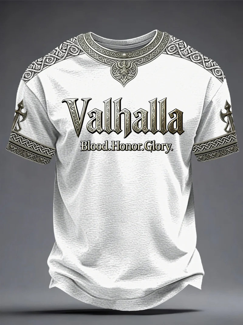 Valhalla Blood Honor Glory Viking Style T-Shirt Norse Mythology Warrior Apparel Gift For Viking Lovers