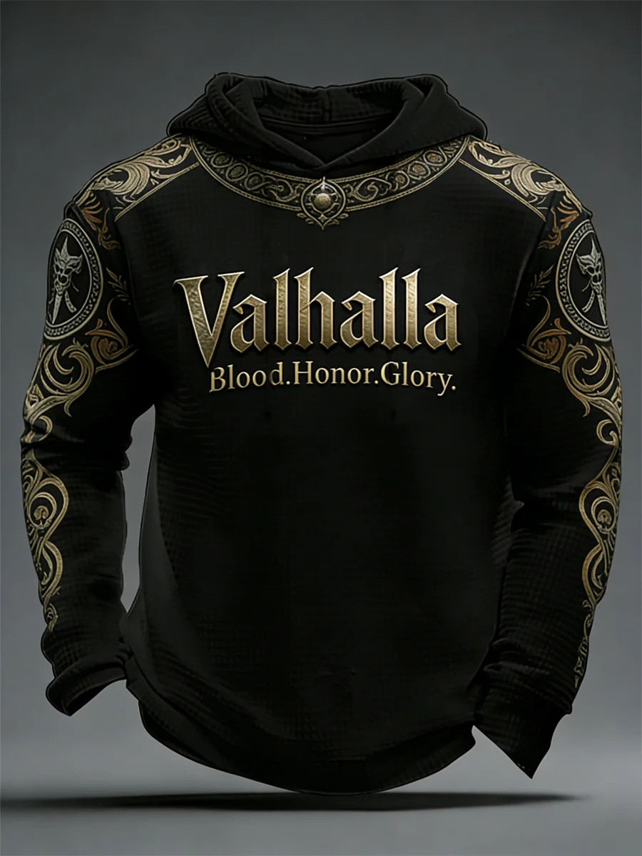 Valhalla Hoodie Viking Warrior Streetwear Graphic Hoodies Norse Apparel Gift For Dad