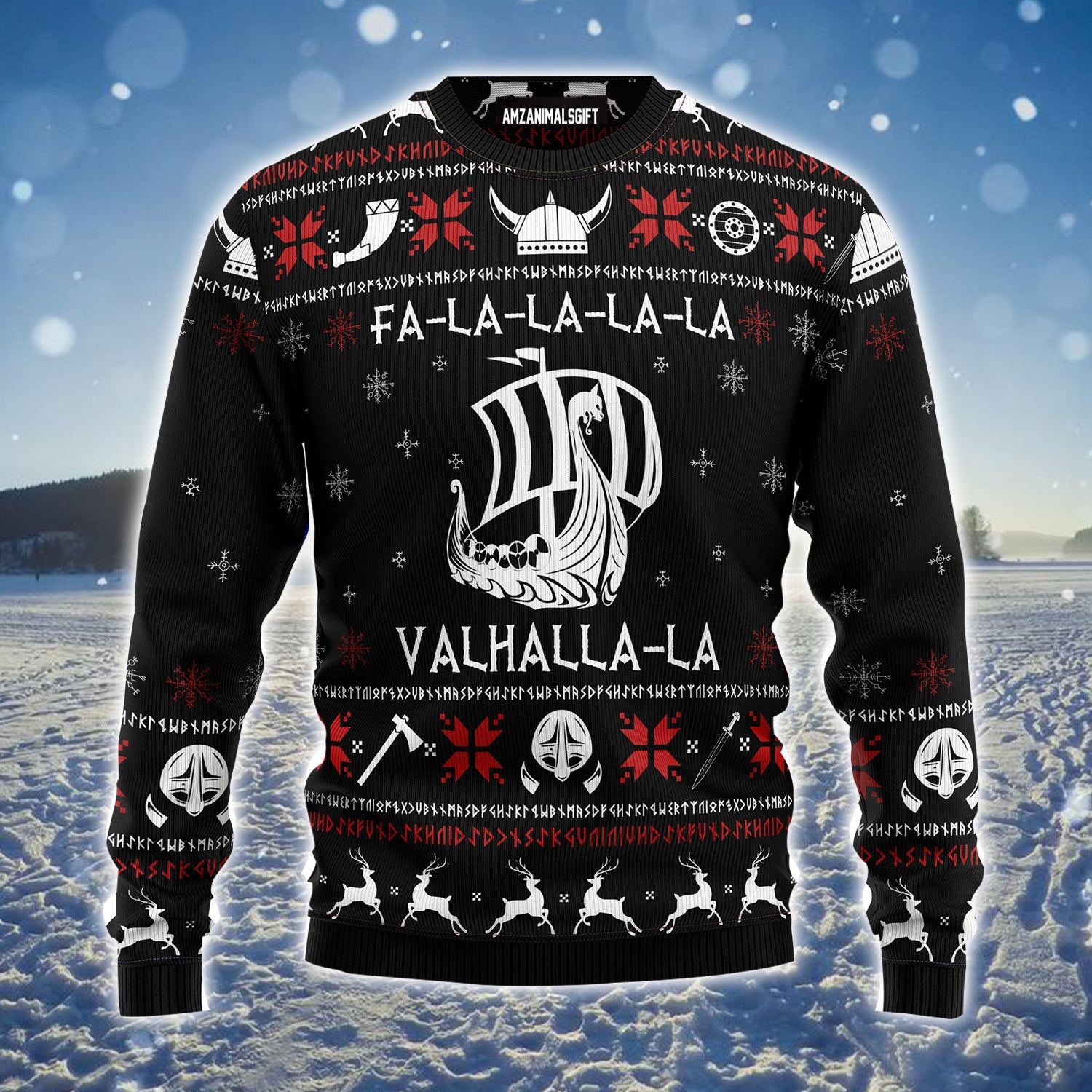 Valhalla La Falalala Ugly Christmas Sweater Valhalla Xmas Pullover Gifts For Viking Lovers
