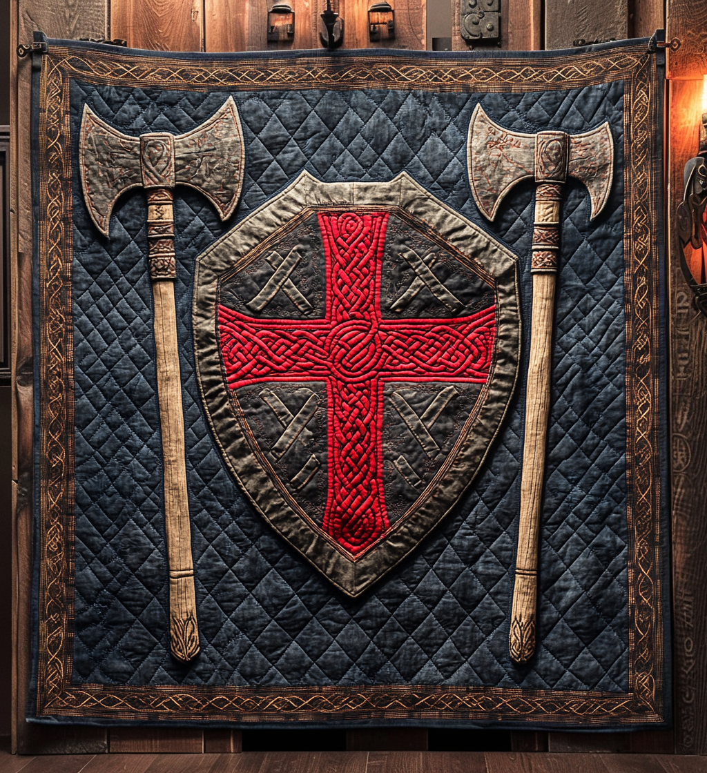 Valhalla Shield Quilted Blanket Viking Gifts For Him