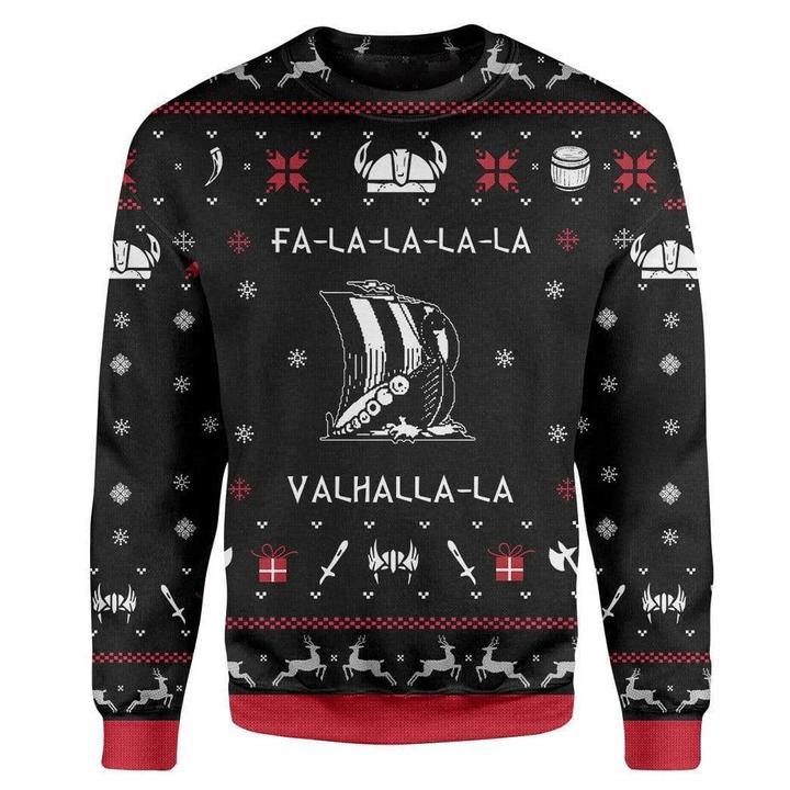 Valhalla Viking Ugly Christmas Sweater Funny Norse Holiday Jumper Gift For Mythology Fans