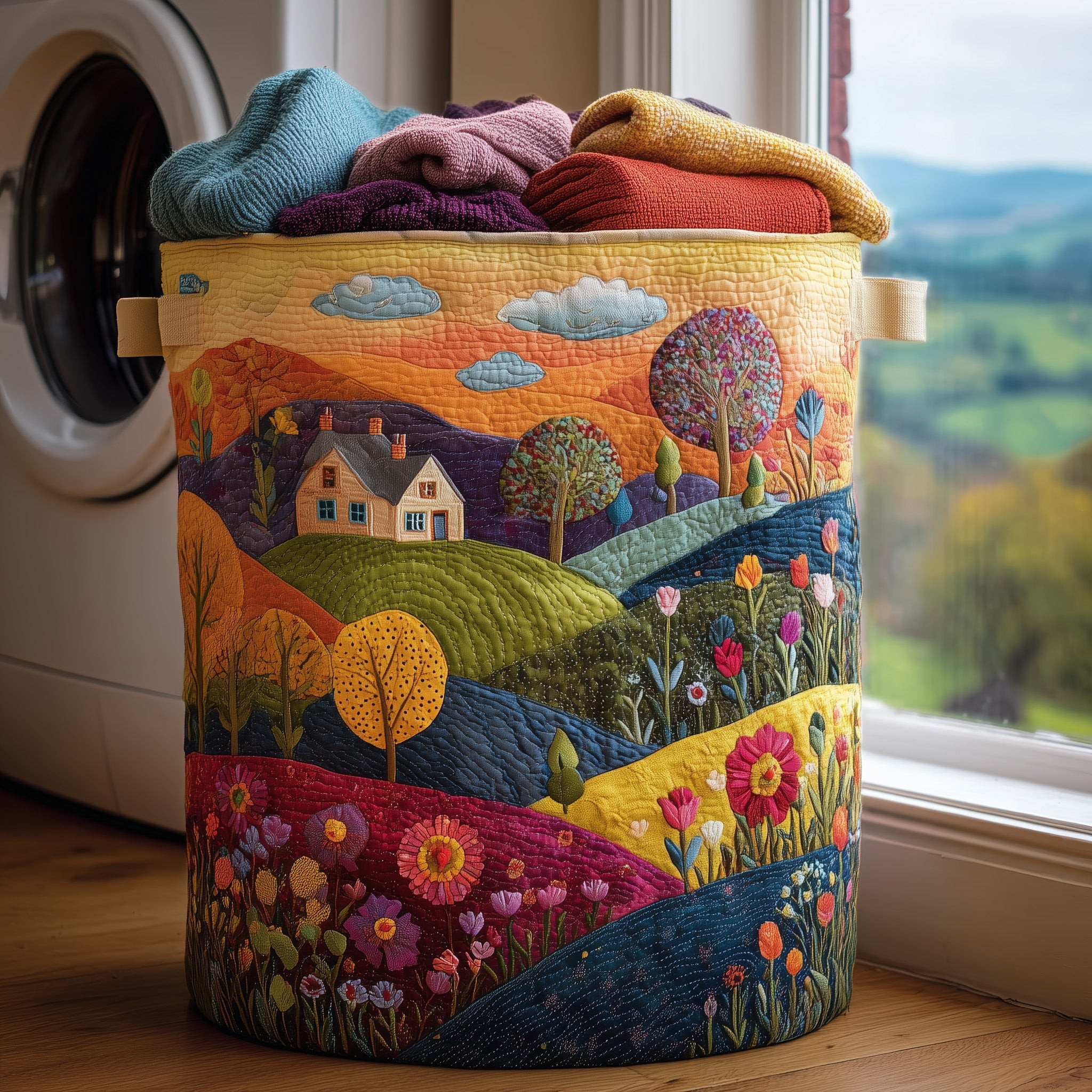 Valley Heaven Quilted Laundry Basket Cozy Home Decor Gifts For Grandparents