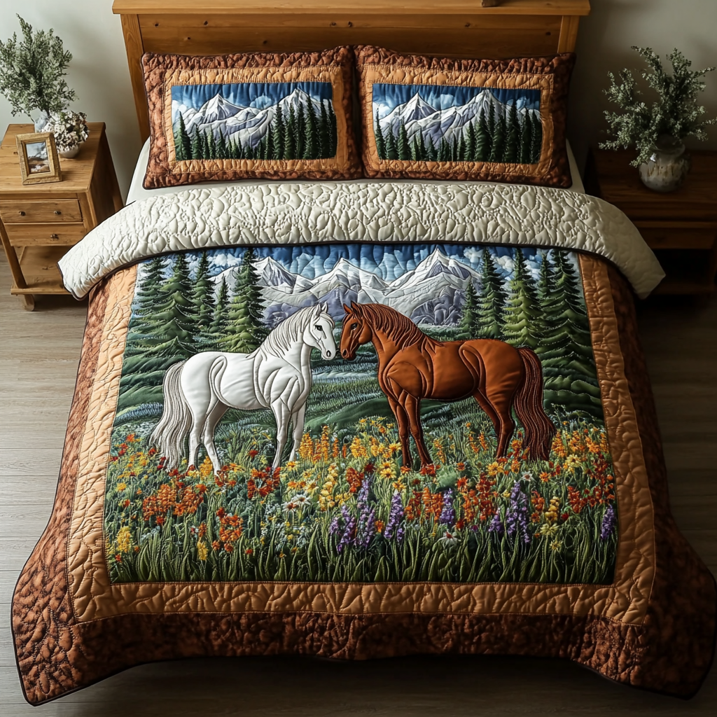 Valley Horse Quilted Bedding Set Best Bed Sheet Set Horse Related Gift Ideas