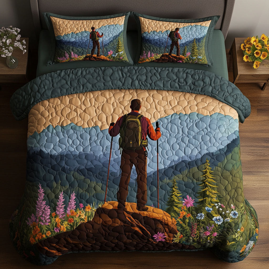 Valley Vista Trek Quilted Bedding Set Bed Room Decoration Gifts For Hiking Lovers