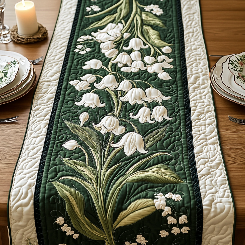 Valley Whisper Quilted Table Runner Flower Table Runner Peace Lily Gifts