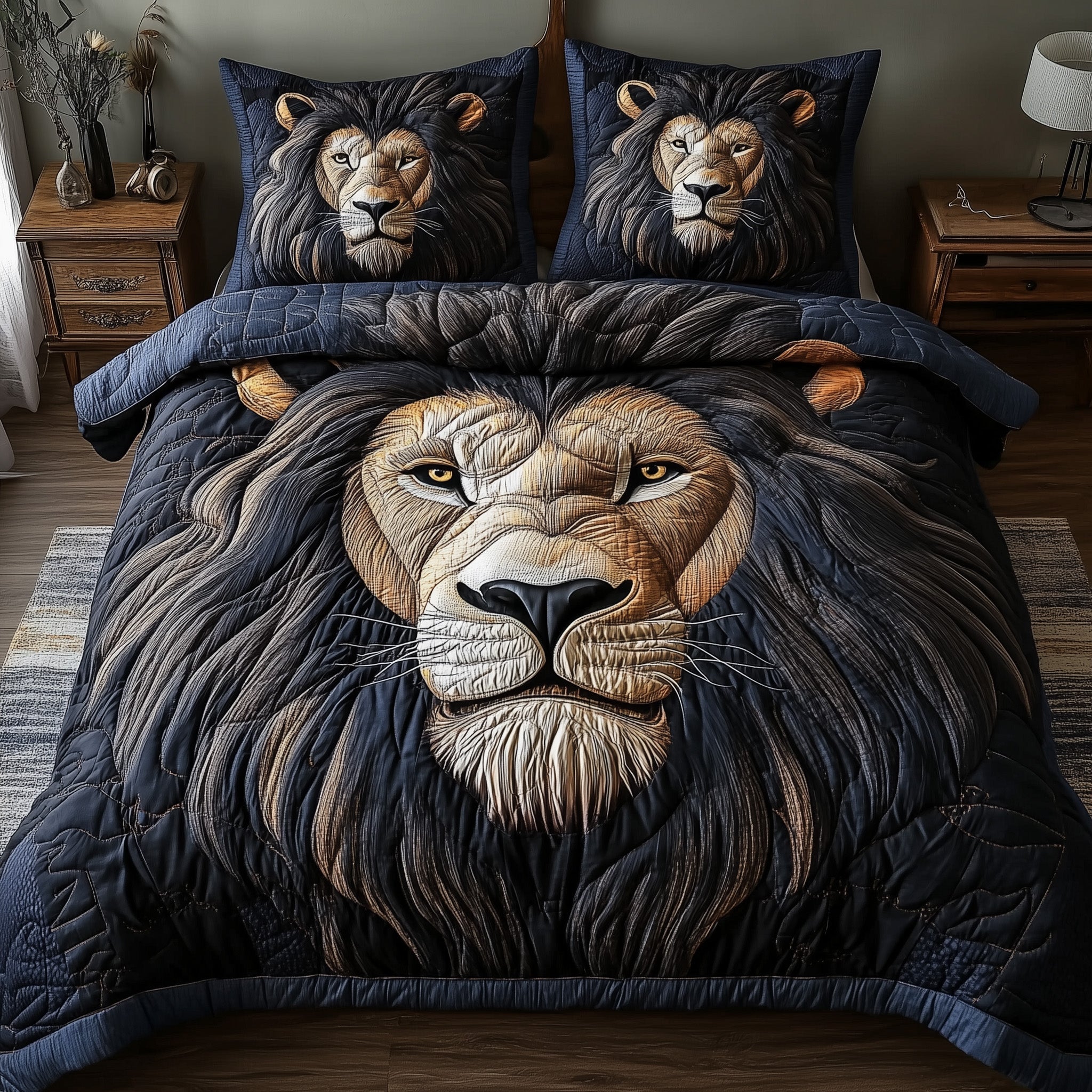 Valor Lion King Quilted Bedding Set Duvet Cover Bedspread Best Gifts For Lion Lovers For Him
