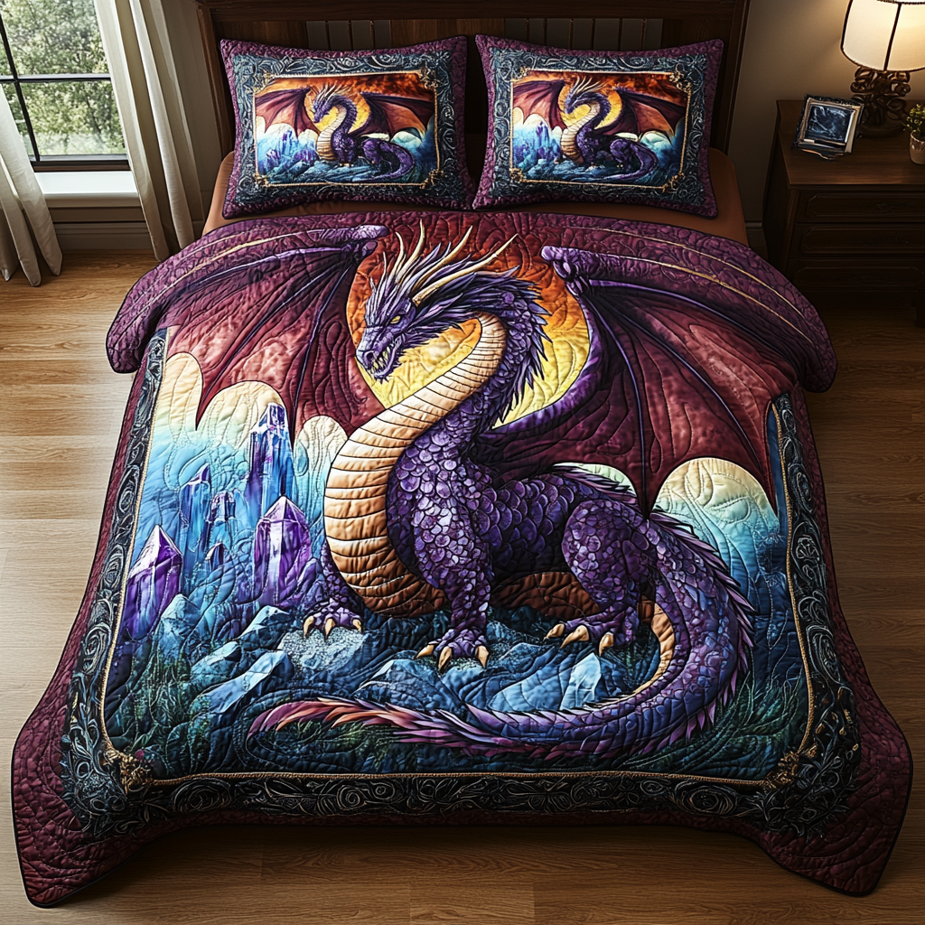 Valor Scales Quilted Bedding Set Best Bed Sheet Set Gift For Dragon Lover