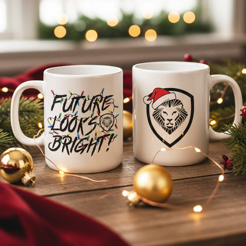 Valuetainment Merch Future Looks Bright Christmas Santa Hat White Mug Xmas Gifts For Him