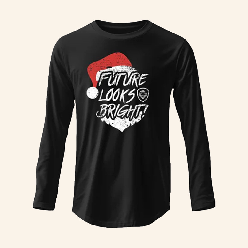 Valuetainment Merch Future Looks Bright Merry Christmas Santa Hat Black Long Sleeve Shirt Valuetainment Merch Future Looks Bright Merry Christmas Santa Hat Black Long Sleeve Shirt
