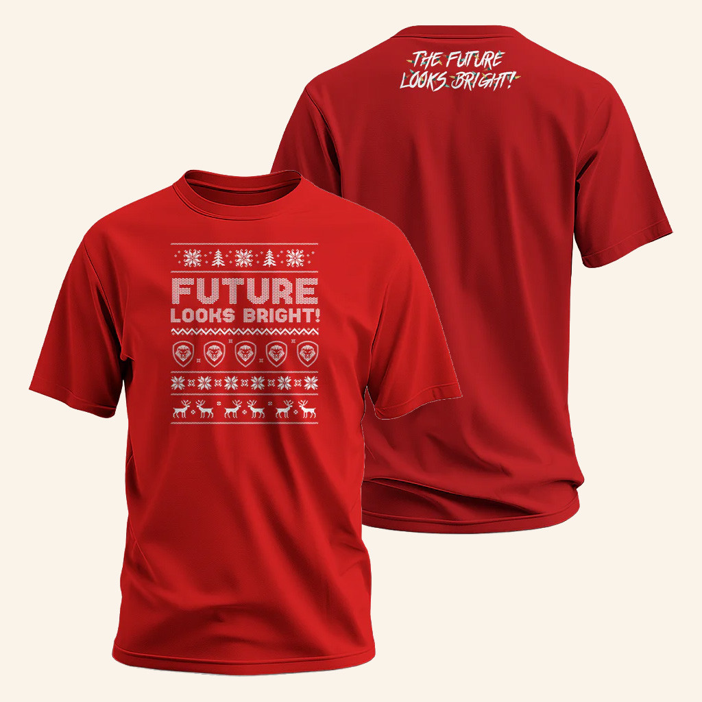 Valuetainment Merch Future Looks Bright Red Christmas T-Shirt Xmas Gifts For Him Valuetainment Merch Future Looks Bright Red Christmas T-Shirt Xmas Gifts For Him