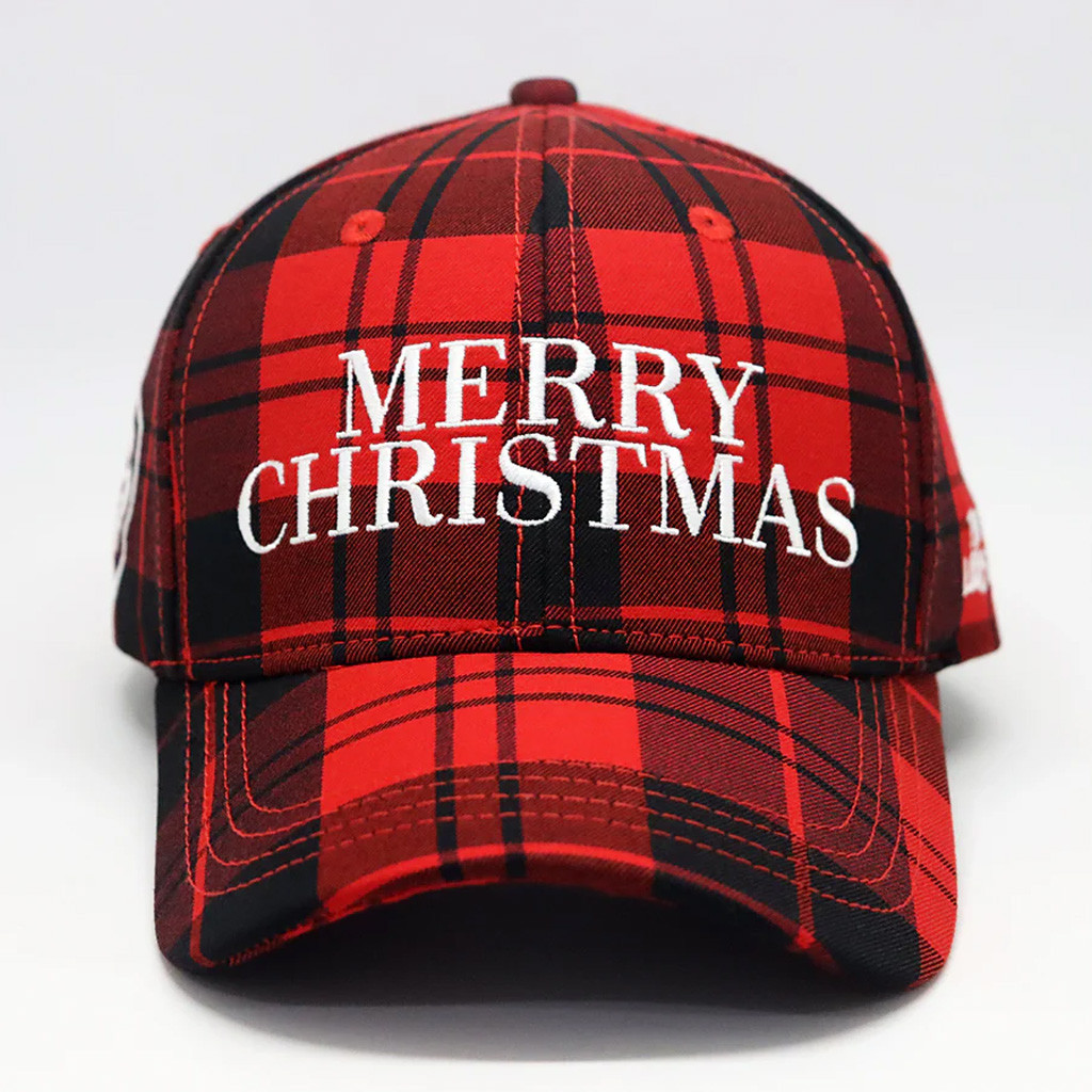 Valuetainment Merch Merry Christmas Red And Black Buffalo Plaid Embroidered Hat Gifts For Dad