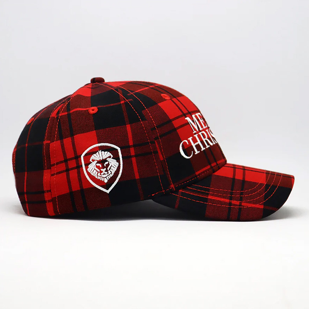 Valuetainment Merch Merry Christmas Red And Black Buffalo Plaid Embroidered Hat Gifts For Dad