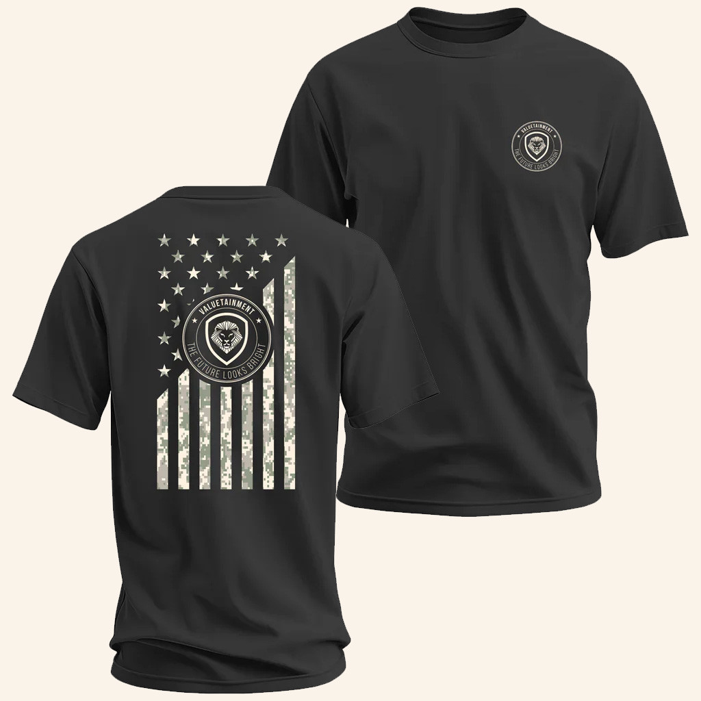 Valuetainment Merch The Future Looks Bright Lion Shield T-Shirt Gifts For Patriots Valuetainment Merch The Future Looks Bright Lion Shield T-Shirt Gifts For Patriots