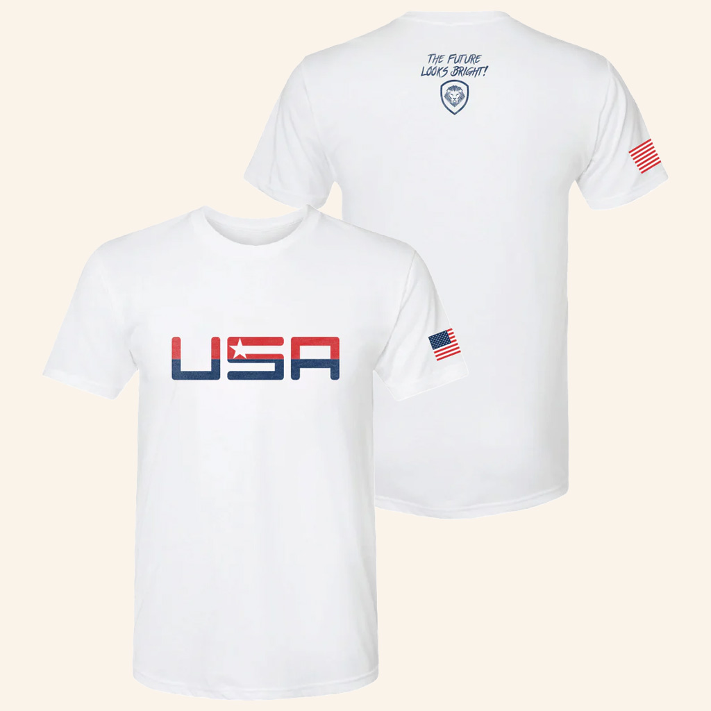 Valuetainment Merch USA The Future Looks Bright White T-Shirt Patriotic Gifts For Men Valuetainment Merch USA The Future Looks Bright White T-Shirt Patriotic Gifts For Men