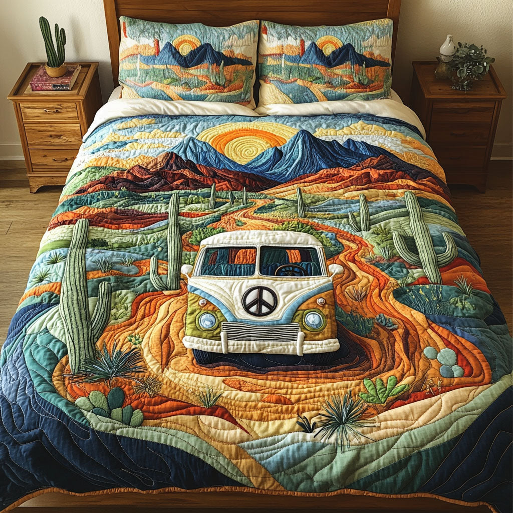 Van Adventures Quilted Bedding Set Bed Room Decoration Best Gifts For Hippie Friends