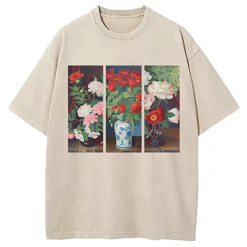 Van Gogh Flower Washed T-Shirt Casual Vintage Everyday Look Gifts For Friends