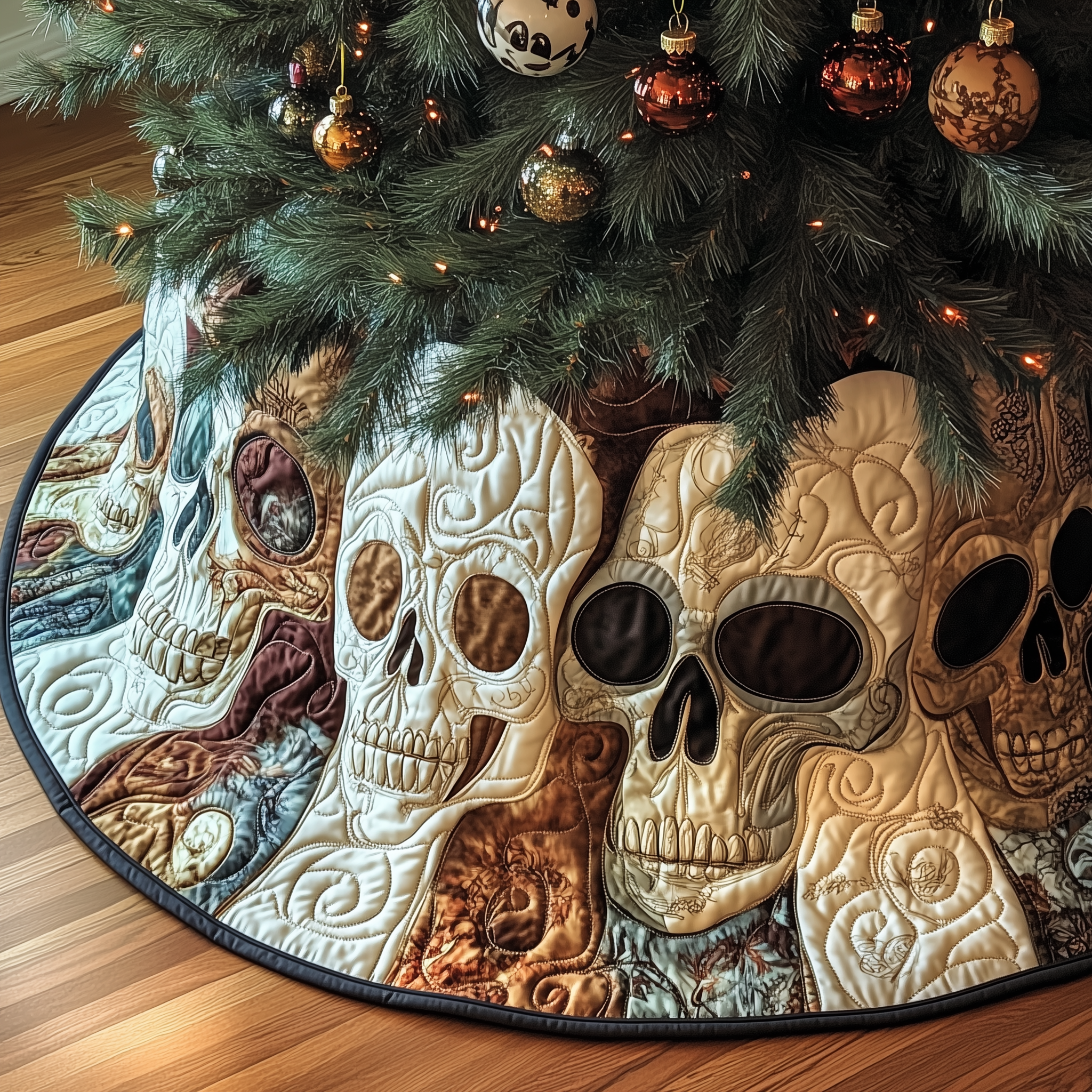 Van Gogh Skull Quilted Target Tree Skirt Handmade Holiday Gift for Space Lovers Home