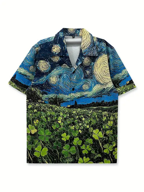 Van Gogh Sky And Four Leaf Clover Hawaiian Shirt Starry Night Shirt Van Gogh Lover Presents