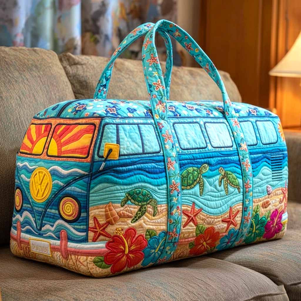 Van Life Hippie Van Quilted Duffle Bag Sea Turtle Sunset Hawaiian Best Gift For Her