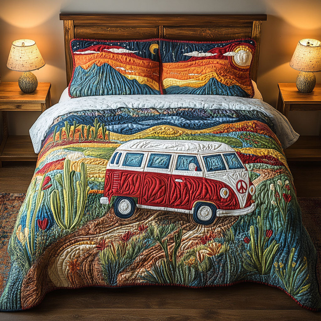Van Life Journey Quilted Bedding Set Bed Decor Hippie Gifts Ideas For Her