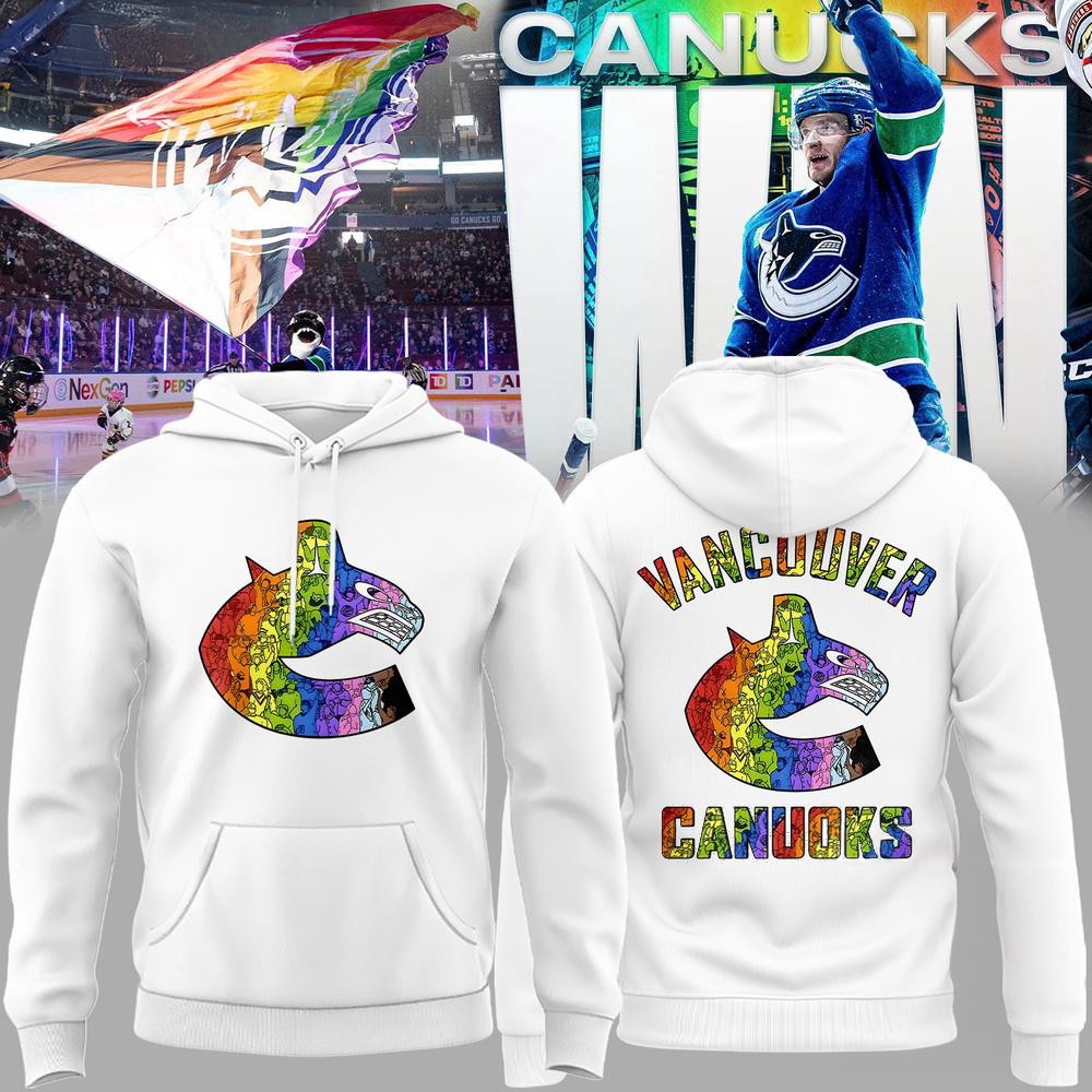 Vancouver Canucks Special Pride Night White Hoodie Birthday Gifts For Hockey Fans