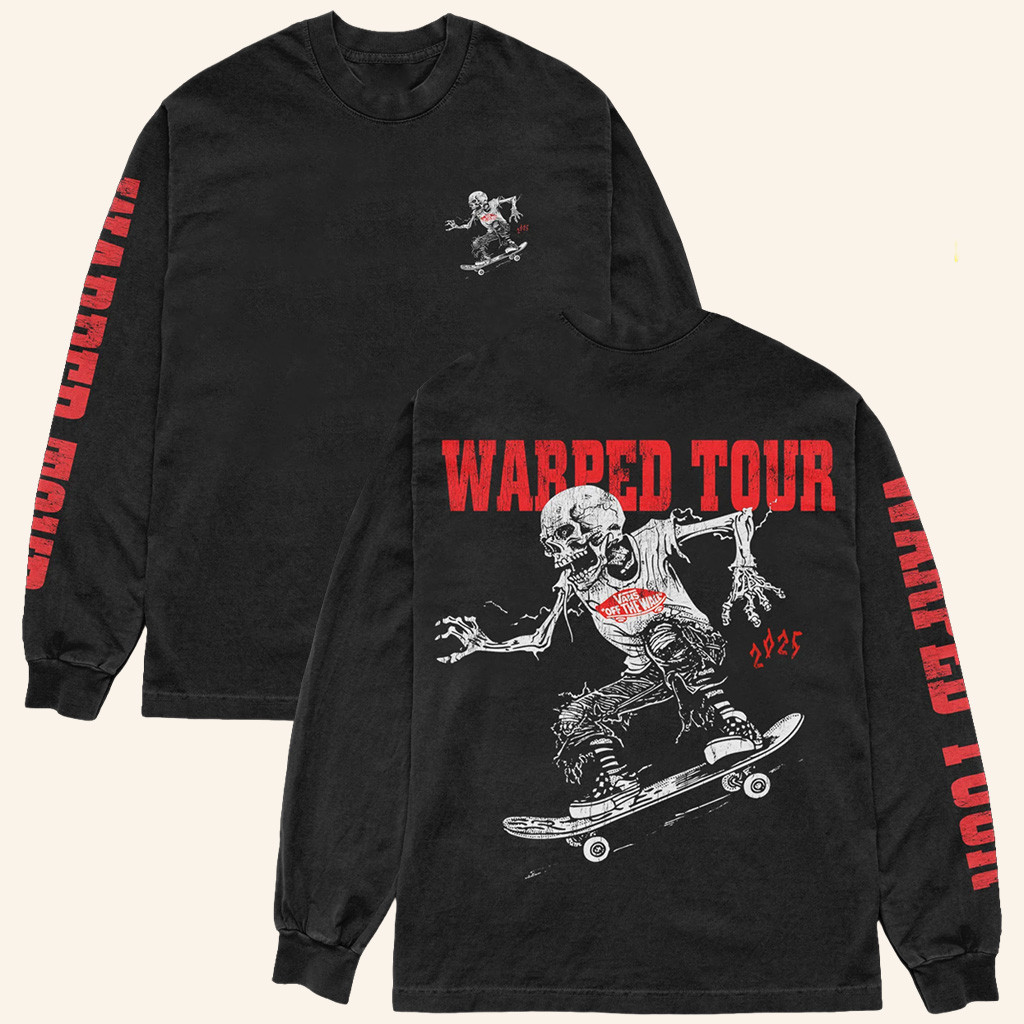 Vans Warped Merch Warped Tour Skate Skull Long Sleeve Shirt Gifts For Music Lovers