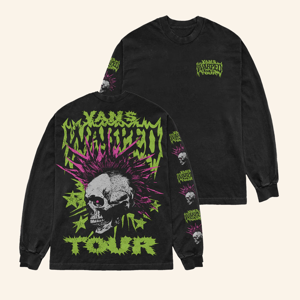 Vans Warped Tour Merch Mohawk Skull Long Sleeve Shirt Gifts For Rock Music Lovers