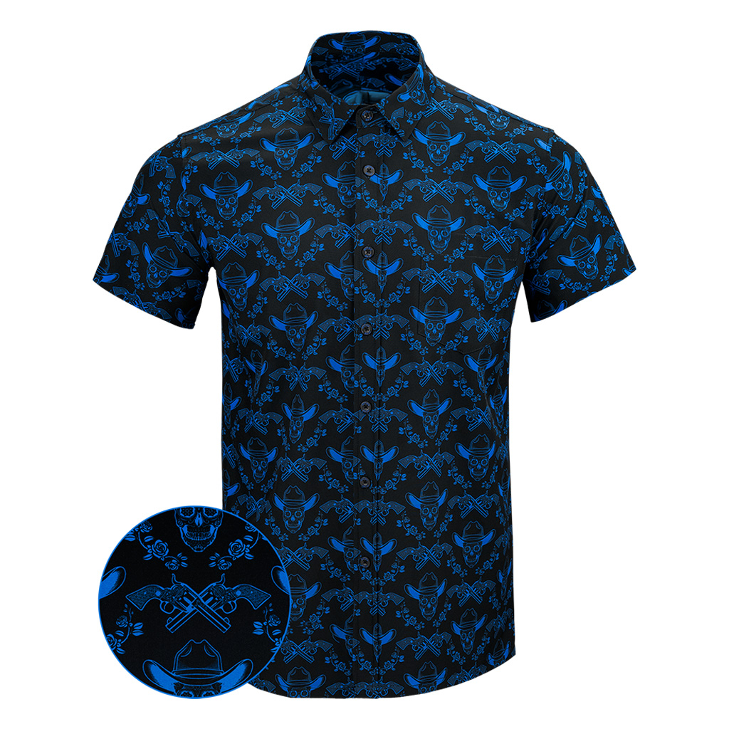 Vaquero V2 Blue Button Down Shirt Tactical Shirt Hawaii Style Pro Gun Merch Father Gifts Vaquero V2 Blue Button Down Shirt Tactical Shirt Hawaii Style Pro Gun Merch Father Gifts