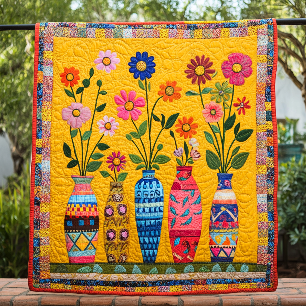 Vase Bloom Quilted Blanket Best Throw Blanket Gifts For Mexican Families