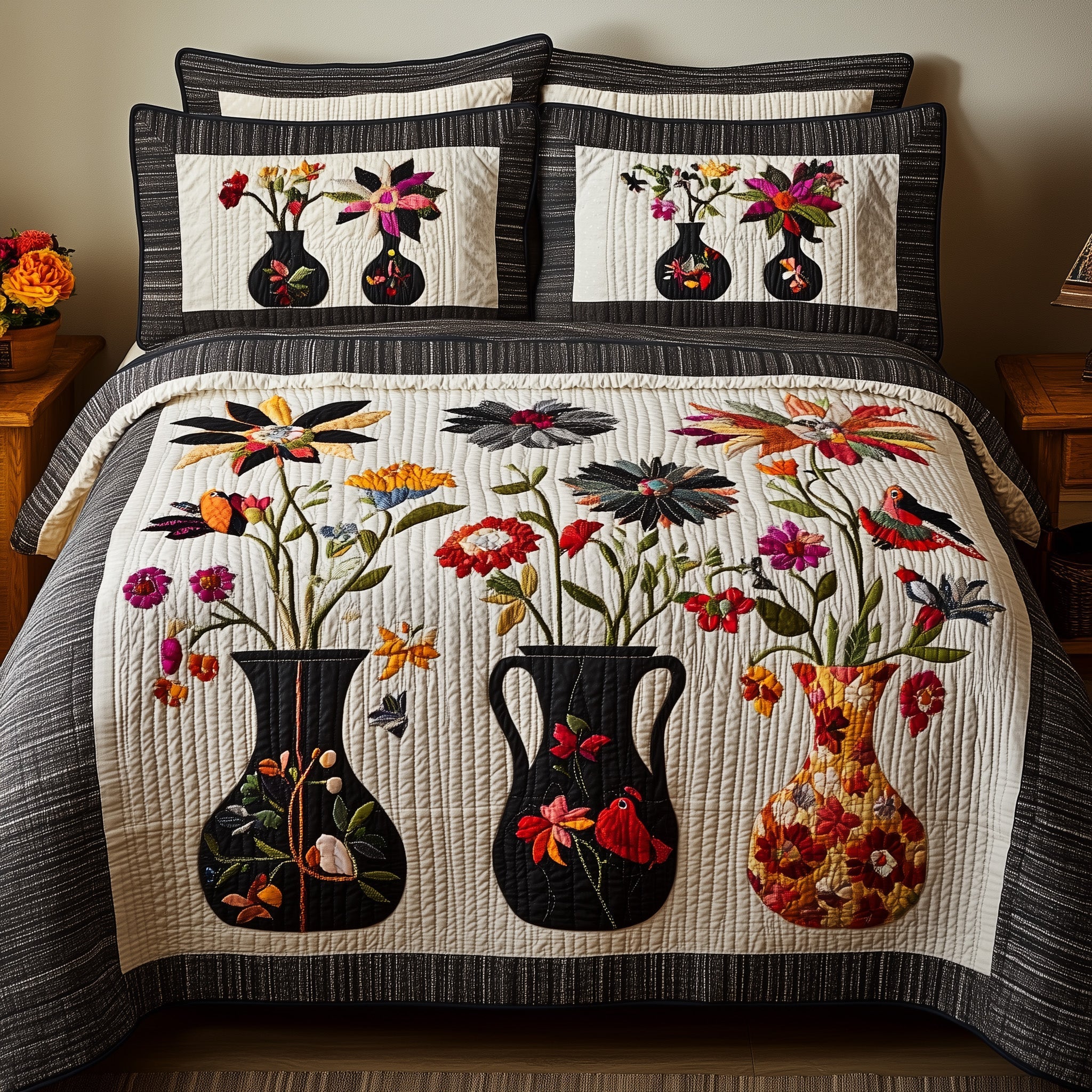 Vases and Vines Quilted Bedding Set Duvet Cover Bed Sheet Presents For Grown Up Daughters