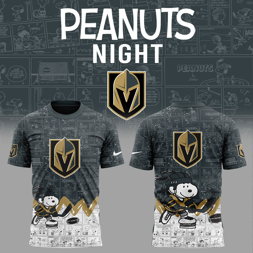 Vegas Golden Knights 75Th Anniversary Of Peanuts T-Shirt Snoopy Night Ice Hockey Fan Merch