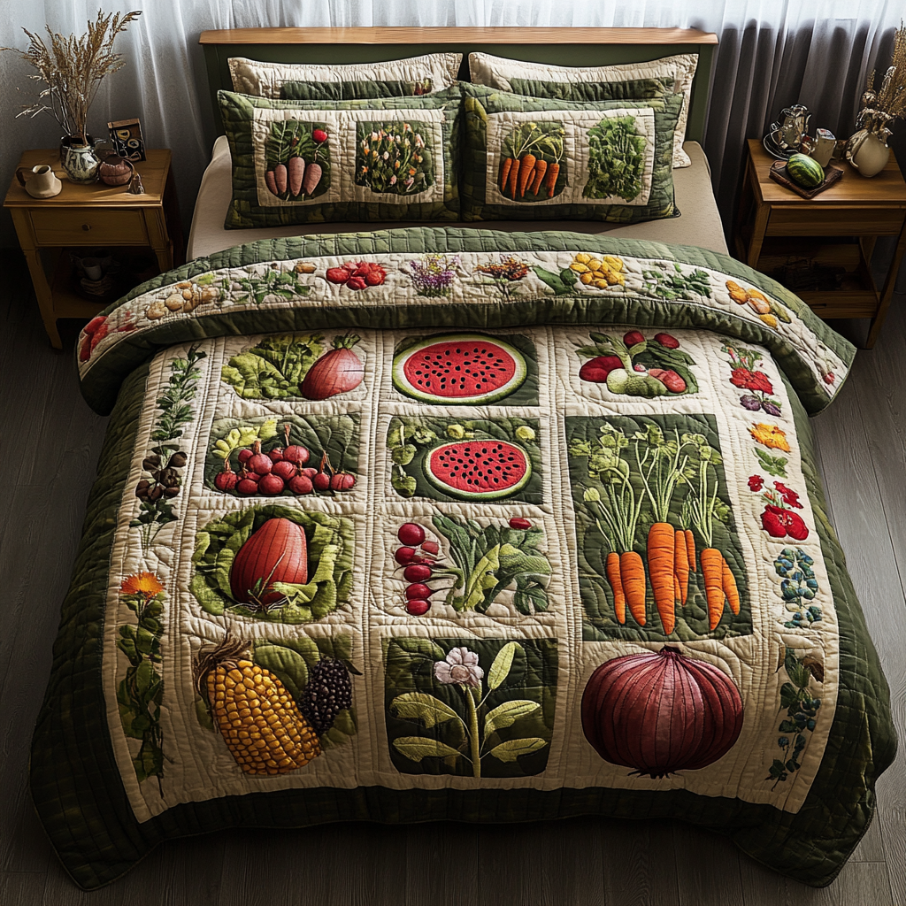 Veggie Patch Quilted Bedding Set Bedroom Decor Farmhouse Top Christmas Gifts 2025