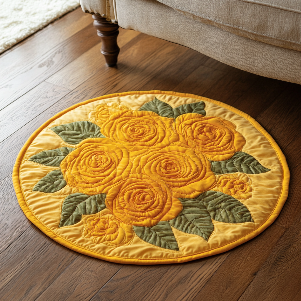 Velvet Blossom Quilted Round Mat Entryway Decor Sunflower Presents